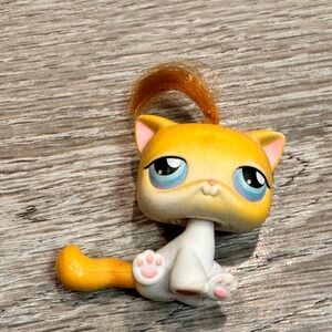 Littlest Pet Shop #42 2004 LPS‎ Yellow Orange Tabby Cat Green Eyes Toy Figure